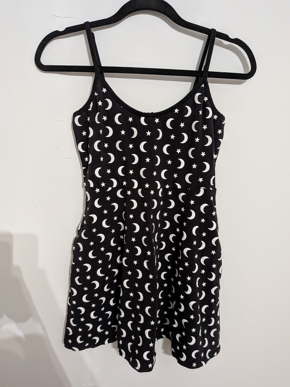 Hot Topic Black Mini Dress with White Moon & Star Pattern